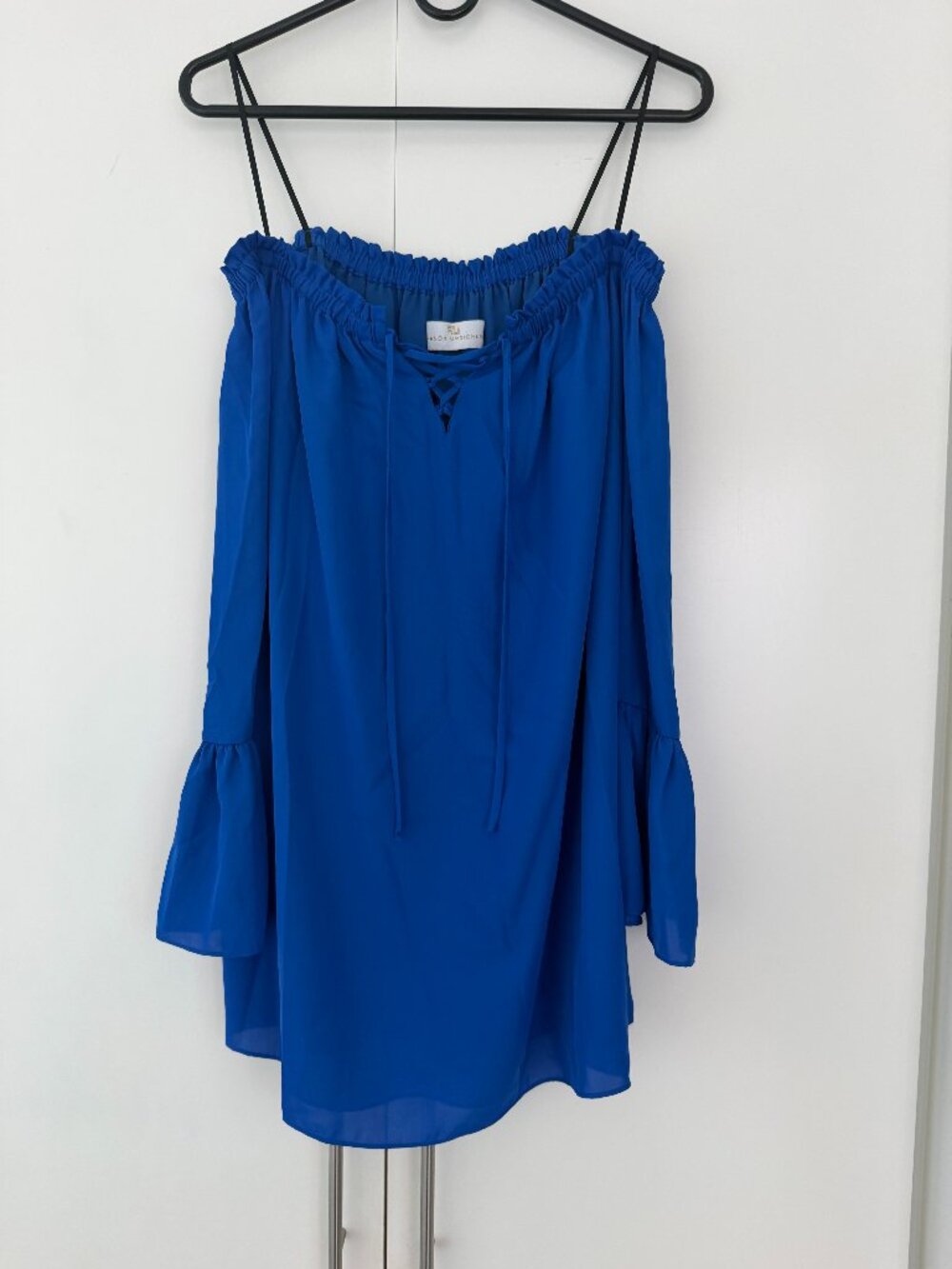 Amanda Uprichard Cobalt Blue Cold Shoulder Bell Sleeve Lace-Up Top